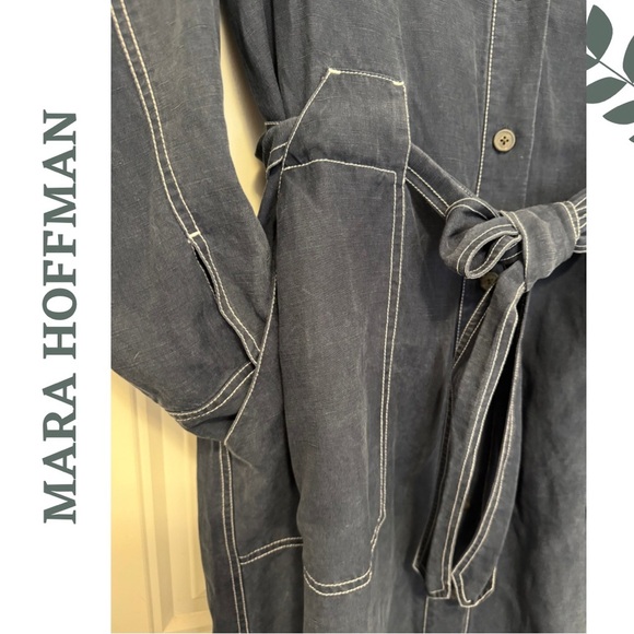 Mara Hoffman Navy Juno Midi Dress Button Front Tie Waist Size 2X - Picture 9 of 12